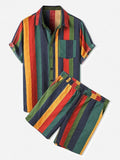 AIDASE  -  Men's Striped Tracksuit Streetwear Lapel Short Sleeve Shirts and Drawstring Shorts Casual Holiday Hawaiian 2 Piece Sets 2025 New aidase-shop