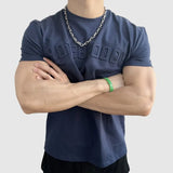 AIDASE  -  Round Neck Fitness Trend Steel Printed T-shirt Shoulder Pad Version Close-in Sleeve Slim Men's Sports Training Short Sleeve aidase-shop