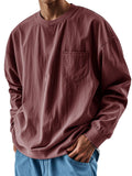 AIDASE  -  Spring Autumn Round Neck T-Shirts Men Solid Long Sleeve Casual Tshirt Male Loose Pocket Fashion Tees Streetwear Sports Tops Man aidase-shop
