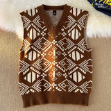 AIDASE  -  Fashion College Style Sweater Vest Men's V-neck Japanese Retro Knitted Sweater Daily Sleeveless Simple Jacquard Design aidase-shop