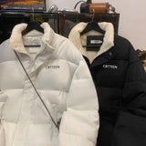 AIDASE  -  Hiphop Down Padded Jacket for Female Couples Cotton Jacket Added Velvet Winter New Stand Up Collar Bread Coat Unisex Letter Top aidase-shop