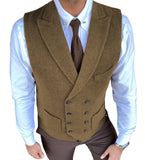 Aidase Men's Vest Casual Double Breasted Suit Vest Herringbone Pattern Notch Lapel Waistcoat for Groomsmen for Men Vest aidase-shop