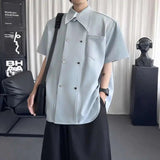 AIDASE  -  Simple Men's Shirt Niche Double-breasted Design Loose Casual Short-sleeved Solid Color Tops Summer New Tide aidase-shop