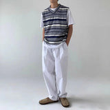 AIDASE  -  Fall Knitted Sweater Vest Men Sleeveless V-Neck Striped Color Blocking Waistcoat Korean Fashion Oversized Casual Sweaters aidase-shop