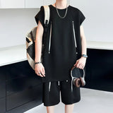AIDASE  -  Summer New Male Sets Short Sleeve Round Neck Fashion Men T-shirt Drawstring Casual Loose Shorts Fashionable Suit aidase-shop
