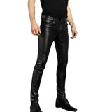 AIDASE  -  Spring and Autumn Men's Black Pu Leather Slimming Fit Tight Elastic Motorcycle Leather Pants Men's Skinny Trousers aidase-shop