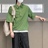 AIDASE  -  Summer New Men Tide Korean Stylish Chic Solid Color Short Sleeve Loose Turn Down Collar Half Sleeve Cotton T-shirt HK5149