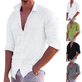 AIDASE  -  Men'S Casual Button Down Shirt Long Sleeve Linen Chambray Shirt Fashion Regular Cuff Men'S Shirt With Pocket roupas masculinas aidase-shop