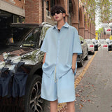 AIDASE  -  Fashion Men's Sets Summer New Short Sleeved Shirt Drawstring Solid Color Shorts Casual Fashionable Two-piece aidase-shop