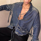 AIDASE  -  Autumn Winter New Man High Street Lace-up Trendy Tops Sexy Niche Chic Casual Turn-Down Collar Long Sleeve Shirts Ins W12517 aidase-shop