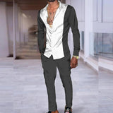 AIDASE  -  Mens Two Piece Casual Outfits Streetwear Fashion Gradient Color Loose Sets Long Sleeve Lapel Buttoned Shirts And Pants Suits Men aidase-shop