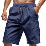 AIDASE  -  Cross-border men's loose American linen beach casual washed button five-point sports shorts men aidase-shop