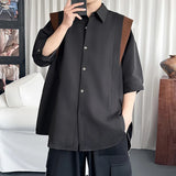 AIDASE  -  Summer New Men Shirts Contrast Color Patchwork Design Loose Turn-Down Collar Short Sleeve Shirt Fashion Menswear 21E6531 aidase-shop