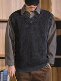 Aidase Men's Clothing V Neck Knit Sweater Male Vest 90s Vintage Solid Color Plain Waistcoat Sleeveless Motorcycle Aesthetic Meme Tops X aidase-shop