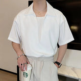 AIDASE  -  Simple Men's Shirts Fake Two-piece Solid Color Lapel Short Sleeved Business Casual Pullover Loose Male Tops Summer