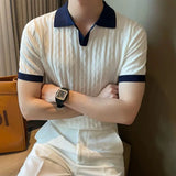 Aidase Spring Summer Fashion Elegant Flip Neck Tees Knitted Casual Versatile Western Commuter Clothing Loose Solid Men's Polo Shirts