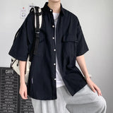 AIDASE  -  Working Pocket Solid Color Pure Cotton Short-sleeved Shirt Fashionable Summer Lapel Button Functional Half-sleeved Cardigan aidase-shop