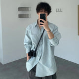 AIDASE  -  Unisex Casual Striped Relaxed-Fit Long Sleeve Shirt in Soft Sage, Classic Blue & Timeless Charcoal