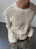 AIDASE  -  Spring Fall Casual Men's Slim Long Sleeve Jumpers Vintage Knitting Hollow Out T-shirts Men Fashion O Neck Knitted Ripped Tees aidase-shop