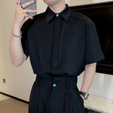 AIDASE  -  Niche Design Men's Shirts Turn-down Collar Solid Color Chic Button Short Sleeve Casual Single Breasted Male Tees New 9W3050