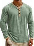 AIDASE  -  Men's Digital Printing Two-Tone Henley Shirt 3-Button Casual Long Sleeve Top Spring Summer Soft Breathable Crew Neck Pullover aidase-shop