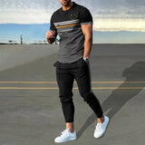 AIDASE  -  Summer Male Loose Casual Printing T-shirt Elastic Waist Pants Set Men Short Sleeve Street Style Pullover Tee Sweatpants Homme aidase-shop