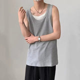 AIDASE  -  Fake Two-Piece Spliced Men Vest Summer New Korean Style Casual Contrast Color Sports Sleeveless Round Neck Tops aidase-shop