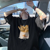 AIDASE  -  Summer French Fries Printed T-shirt Niche Round Neck Design Sense Short-sleeved Casual Versatile Couple Models Tee