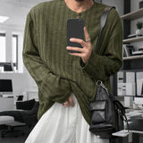 AIDASE  -  Men T Shirt Solid Color Knitted O-neck Long Sleeve Casual Male Tee Tops Streetwear 2025 Loose Fashion Men Pullovers aidase-shop