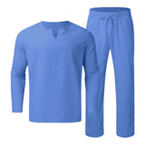 AIDASE  -  Man Tuxedo Men Pieces Cotton Linen Set Shirt Long Sleeve And Casual Beach Pants Summer Yoga Outfits Man Suit Men'S Matching Sets aidase-shop