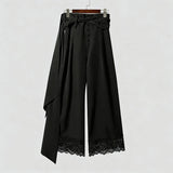AIDASE  -  Men Pants Lace Patchwork Button Casual Wide Leg Trousers Men With Belt Streetwear Loose Fashion Male Long Pants aidase-shop