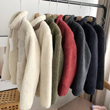 Aidase Autumn and Winter Japanese Men's and Women's Fleece Stand Neck Jacket Couple Zipper Loose Warm Lamb Wool Coat Solid Color Jacket aidase-shop