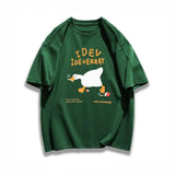 AIDASE  -  Cartoon Smoking Goose Print T-shirt Short Sleeved Round Neck Youth Loose Fitting Top Tees Men Women Unisex Couple Cotton T-shirt aidase-shop