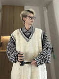AIDASE  -  Loose Knitted Sweater Vest Twist Yarn V-neck College Style for Men And Women Autumn Winter Fashion Retro Layering Top aidase-shop