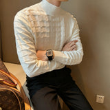 AIDASE  -  Mr. NR Briti Sle  Color f High Collar Knitted Long Sve Wave Pattern Elastic Base irt Sweater for Men Casual aidase-shop