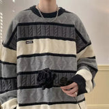 Aidase American style individual striped lazy knit sweater casual sweater autumn and winter trend retro high-end loose top harajuku y2k aidase-shop