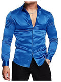 AIDASE  -  iny  Color Slim Fit Men's irt Long Sve Youth Faion Polyester Fiber No Ironing Required Ele Bright Face aidase-shop