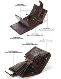 AIDASE  -  Men's Short Genuine Leather Wallet Vintage Coin Purse Top Layer Cowhide Vertical Card Holder Large Capacity aidase-shop
