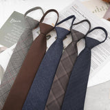 AIDASE  -  8cm British Style Casual Brown Khaki Plaid Clip Ties For Men Adult Polyester Wool Solid Gray Necktie Business Free Knot Lazy Tie aidase-shop