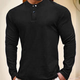 AIDASE  -  Men's Henley Neck Long Sleeve T-Shirt Slim Fit Casual Button-Down Top aidase-shop