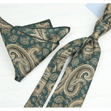 AIDASE  -  2PCS Neck Ties Set Fashion Paisley Striped Neckties Gentlemen Daily Wear Navy White Block Pocket Square Wedding Tuxedo Accessory aidase-shop