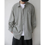 AIDASE  -  Unisex Casual Striped Relaxed-Fit Long Sleeve Shirt in Soft Sage, Classic Blue & Timeless Charcoal aidase-shop