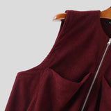 AIDASE  -  Men Vests Solid Color Sleeveless Zipper Casual Male Waistcoats Streetwear Loose 2025 Pockets Fashion Corduroy Vests Men aidase-shop