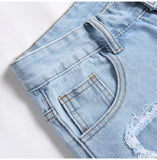AIDASE  -  Men Fringe Patch Ripped Denim Shorts Summer Patchwork Jeans Casual Loose Straight Knee Length Breeches aidase-shop