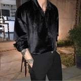 AIDASE  -  Spring New Men's Solid Color Long-Sleeve Shirt American Retro Fashion Trendy High Street Casual Loose Niche Men's Top aidase-shop