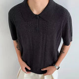 AIDASE  -  Trendy Slim Short Sleeve Knit Mens Polo Shirts Vintage Twist Jacquard Knitted Polo Shirt For Men's Summer Fashion Lapel Pullover aidase-shop