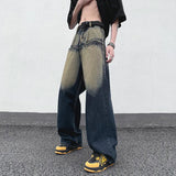 AIDASE  -  Straight Leg Trendy Men Jeans American Style Loose Cool Washed Vintage Personality Spliced Design Denim Trousers 21E6535 aidase-shop