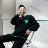 Aidase White Heart Knit Sweater Male Round Collar Graphic Men's Clothing Crewneck Green Pullovers Tops Trend Maletry Fashion X Old