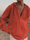 AIDASE  -  Vintage Cotton Linen Hooded Shirt For Men Long Sleeve V Neck Hoodies Tops Fall Casual Loose Shirts Seaside Beach Blouse Clothing aidase-shop