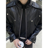 Aidase American Vintage High Street Leather Jacket Men Long Sleeve Stand Collar Motorcycle Tops Spring Autumn Fashion Handsome PU Coat